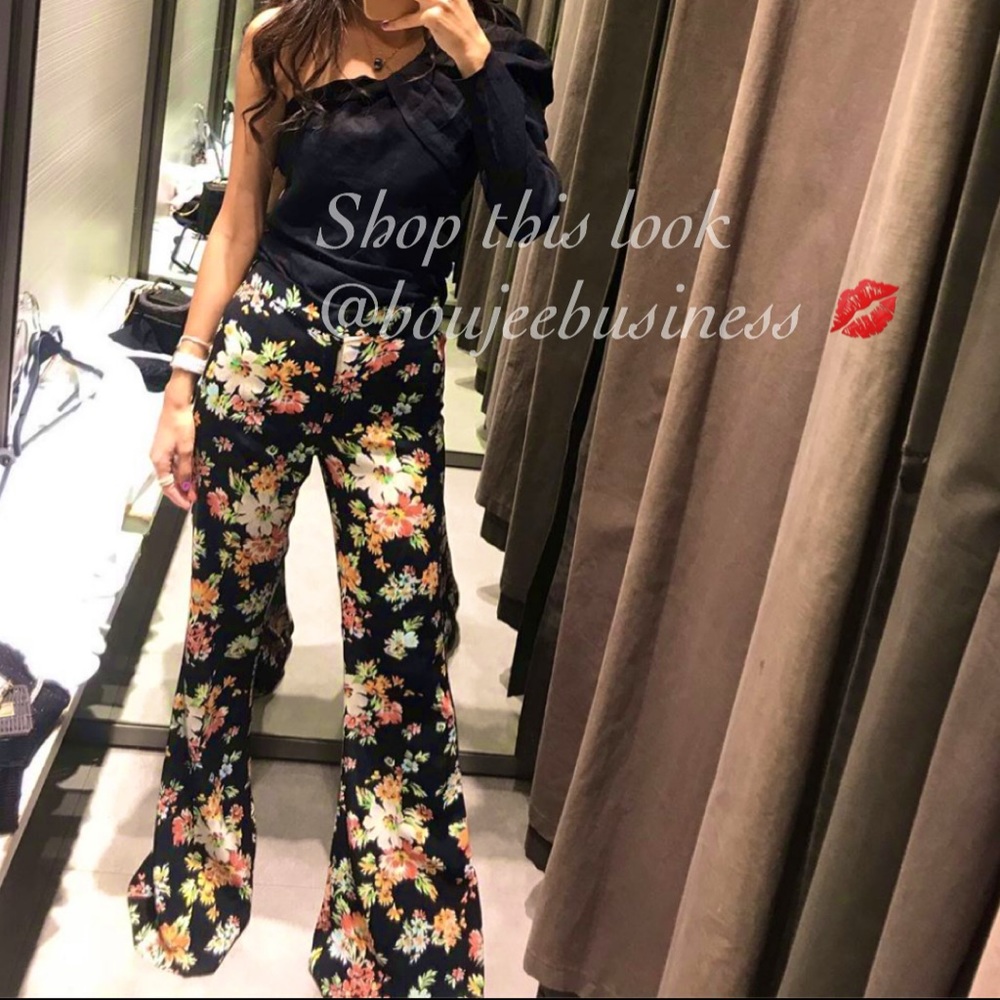 ZARA Floral Print Flare Leg Pants - Picture 3 of 8